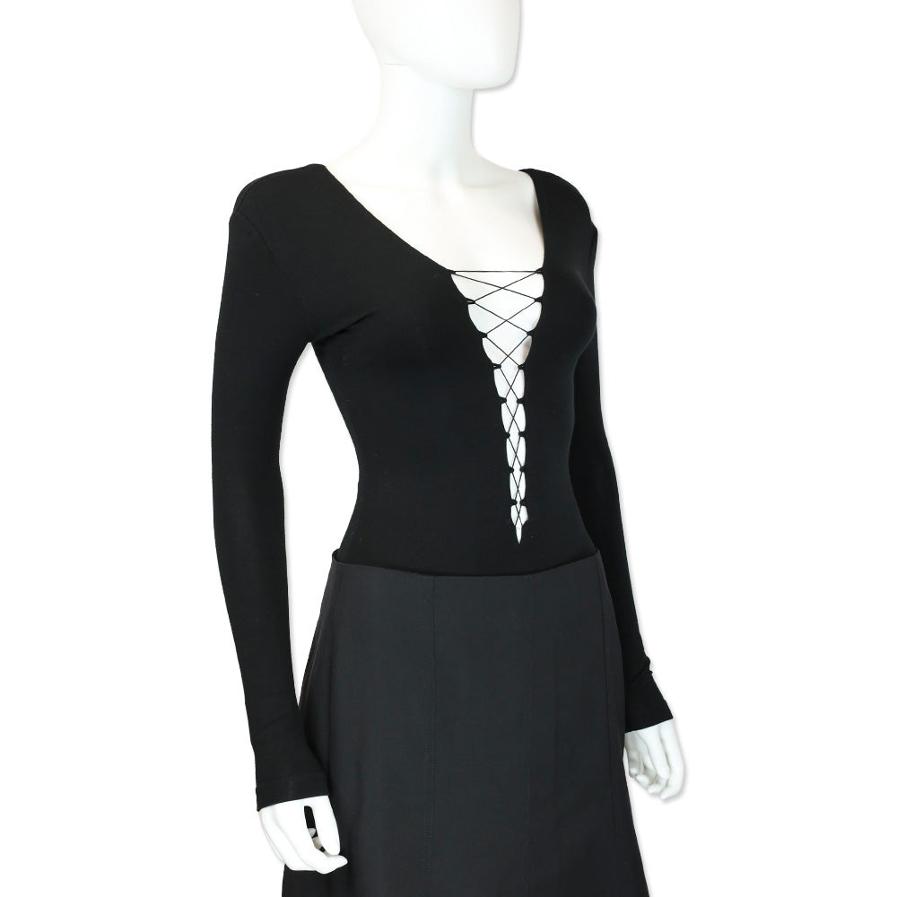 T by Alexander Wang Black Lace-Up Long Sleeve Bodysuit