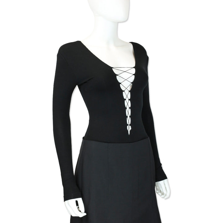 T by Alexander Wang Black Lace-Up Long Sleeve Bodysuit