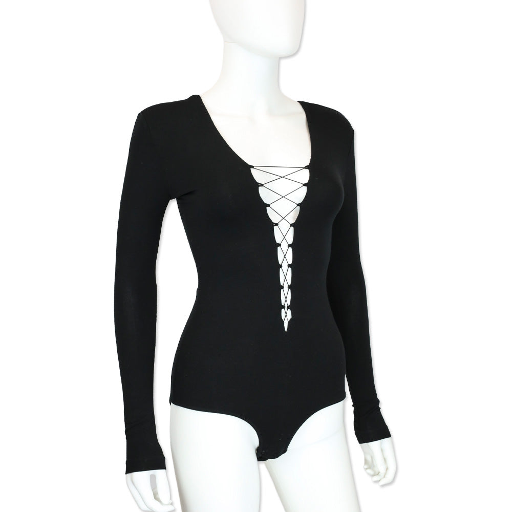 T by Alexander Wang Black Lace-Up Long Sleeve Bodysuit
