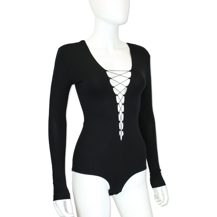 T by Alexander Wang Black Lace-Up Long Sleeve Bodysuit