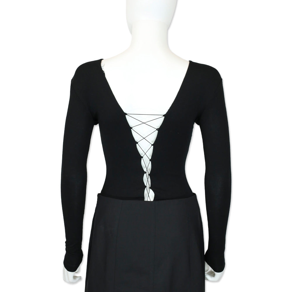 T by Alexander Wang Black Lace-Up Long Sleeve Bodysuit