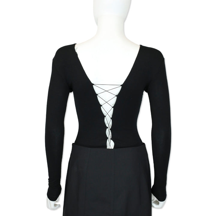 T by Alexander Wang Black Lace-Up Long Sleeve Bodysuit