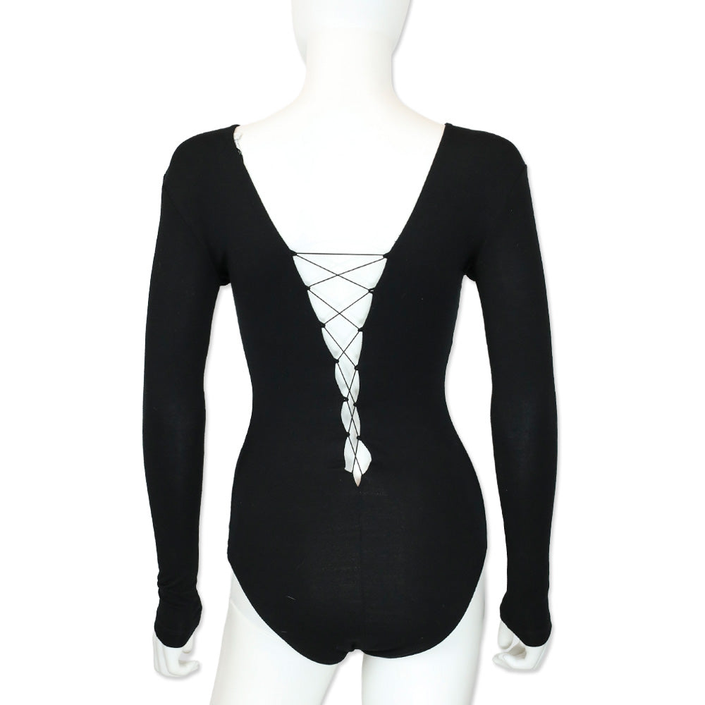 T by Alexander Wang Black Lace-Up Long Sleeve Bodysuit