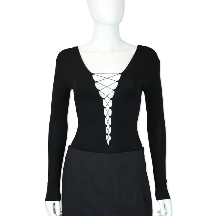 T by Alexander Wang Black Lace-Up Long Sleeve Bodysuit