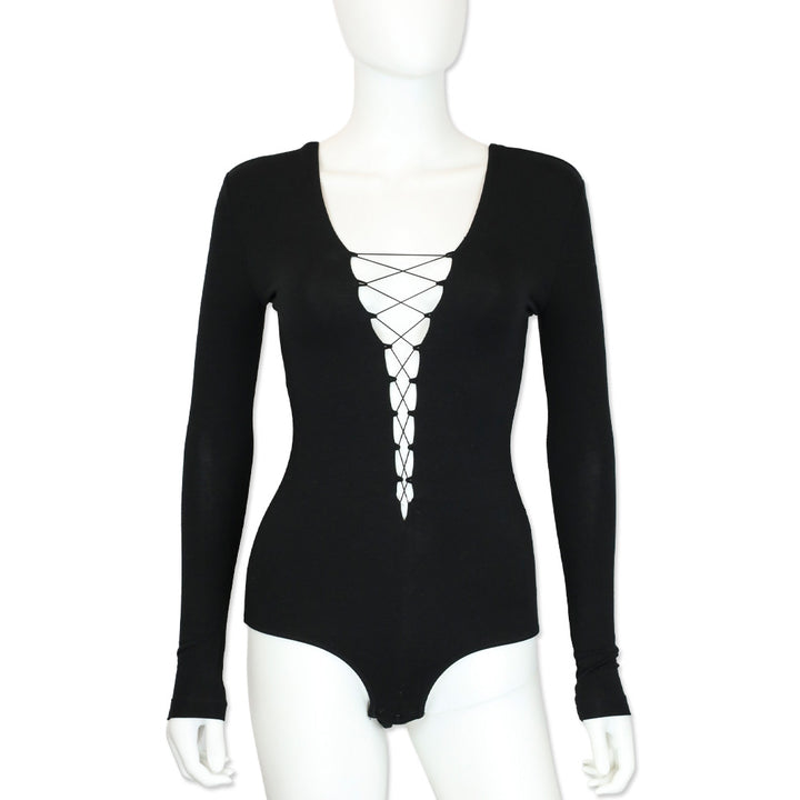 T by Alexander Wang Black Lace-Up Long Sleeve Bodysuit