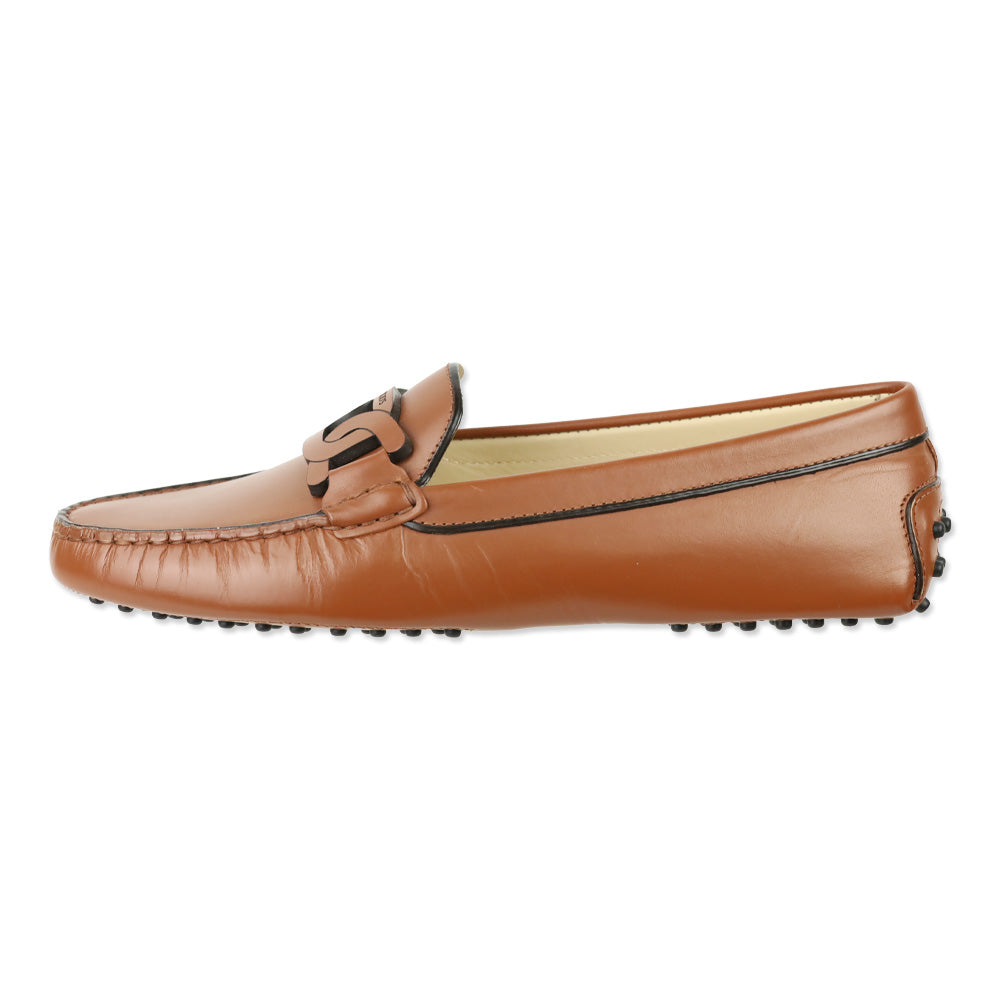 Tod's Cognac Smooth Leather Chain Driving Loafers