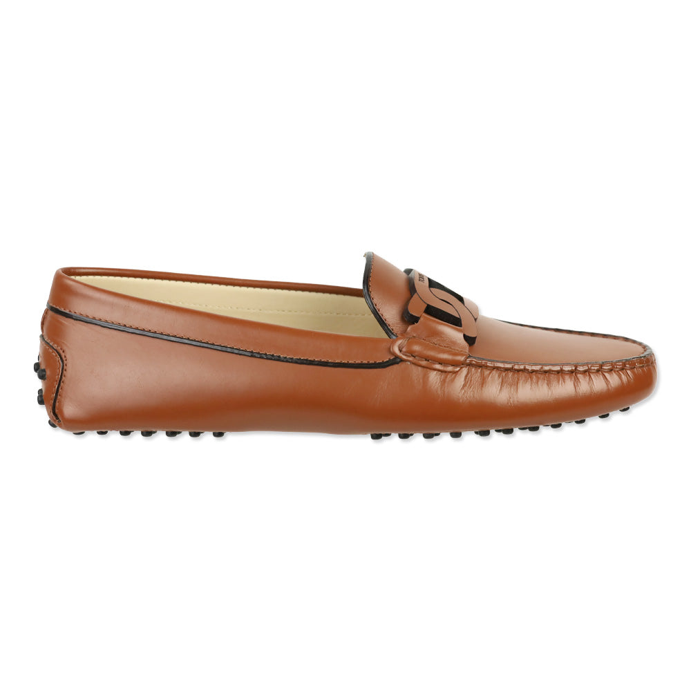 Tod's Cognac Smooth Leather Chain Driving Loafers