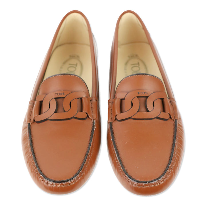 Tod's Cognac Smooth Leather Chain Driving Loafers