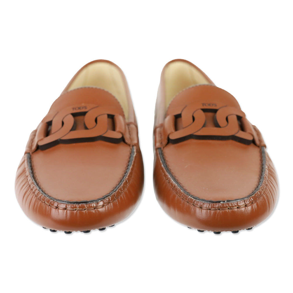 Tod's Cognac Smooth Leather Chain Driving Loafers