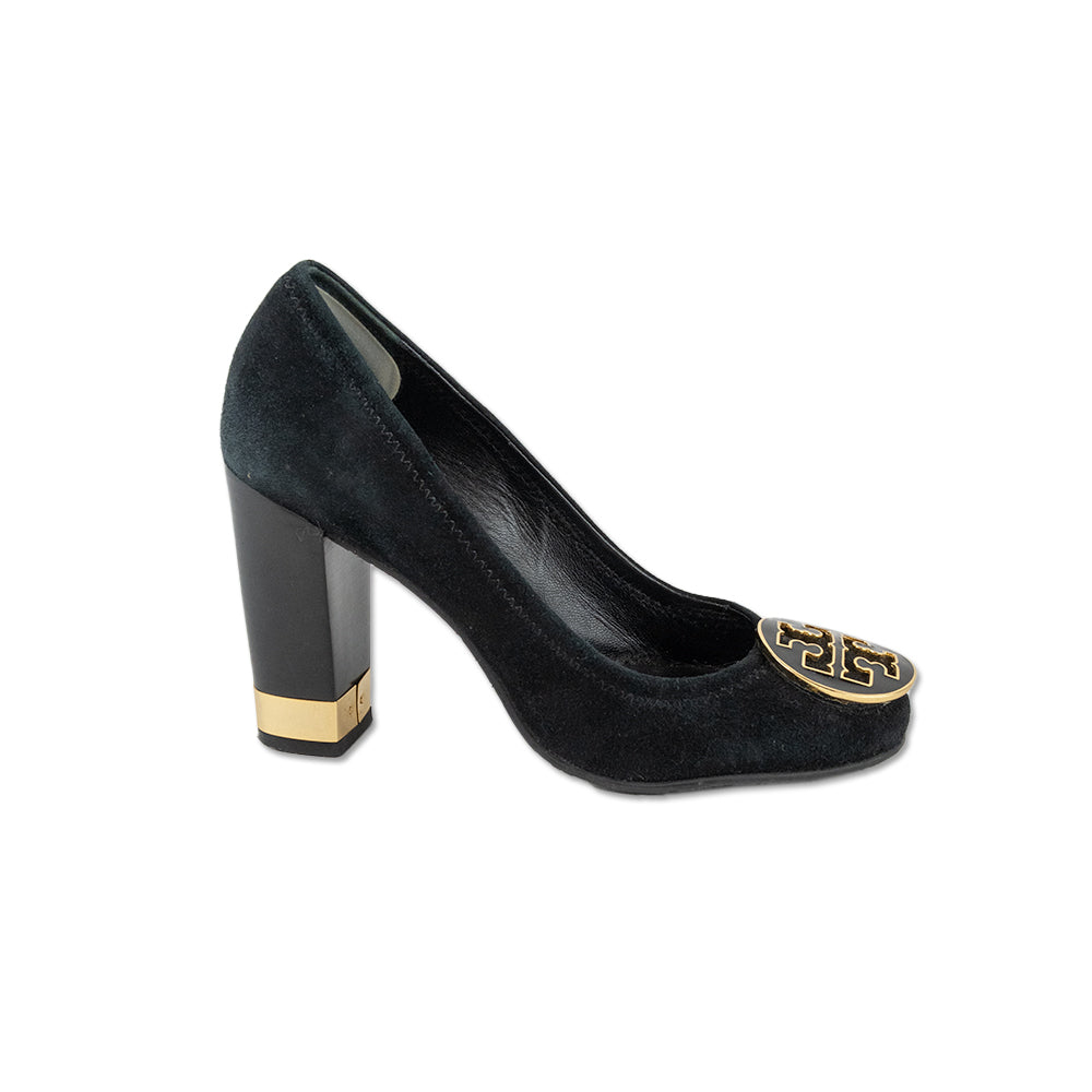 Tory Burch Black Suede Stacked popular Pump