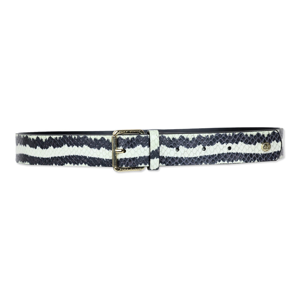 Tory Burch Grey/White Snakeskin Print Leather Belt | DBLTKE  display picture 1