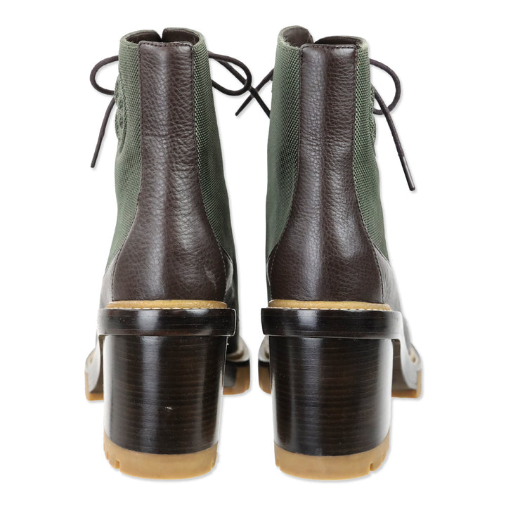 Tory Burch Miller Green Canvas Block Heeled Hiker Boots