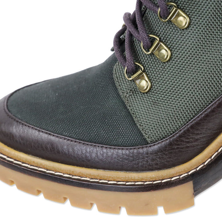 Tory Burch Miller Green Canvas Block Heeled Hiker Boots