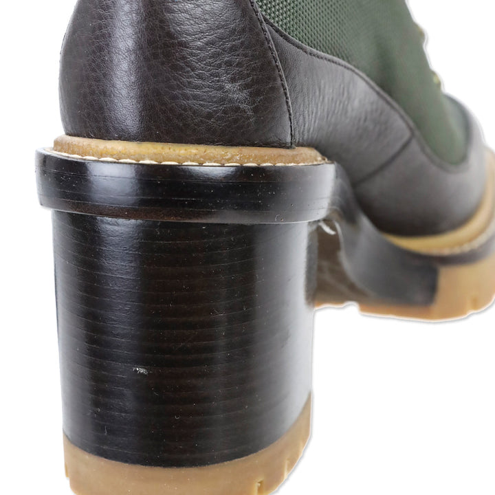 Tory Burch Miller Green Canvas Block Heeled Hiker Boots