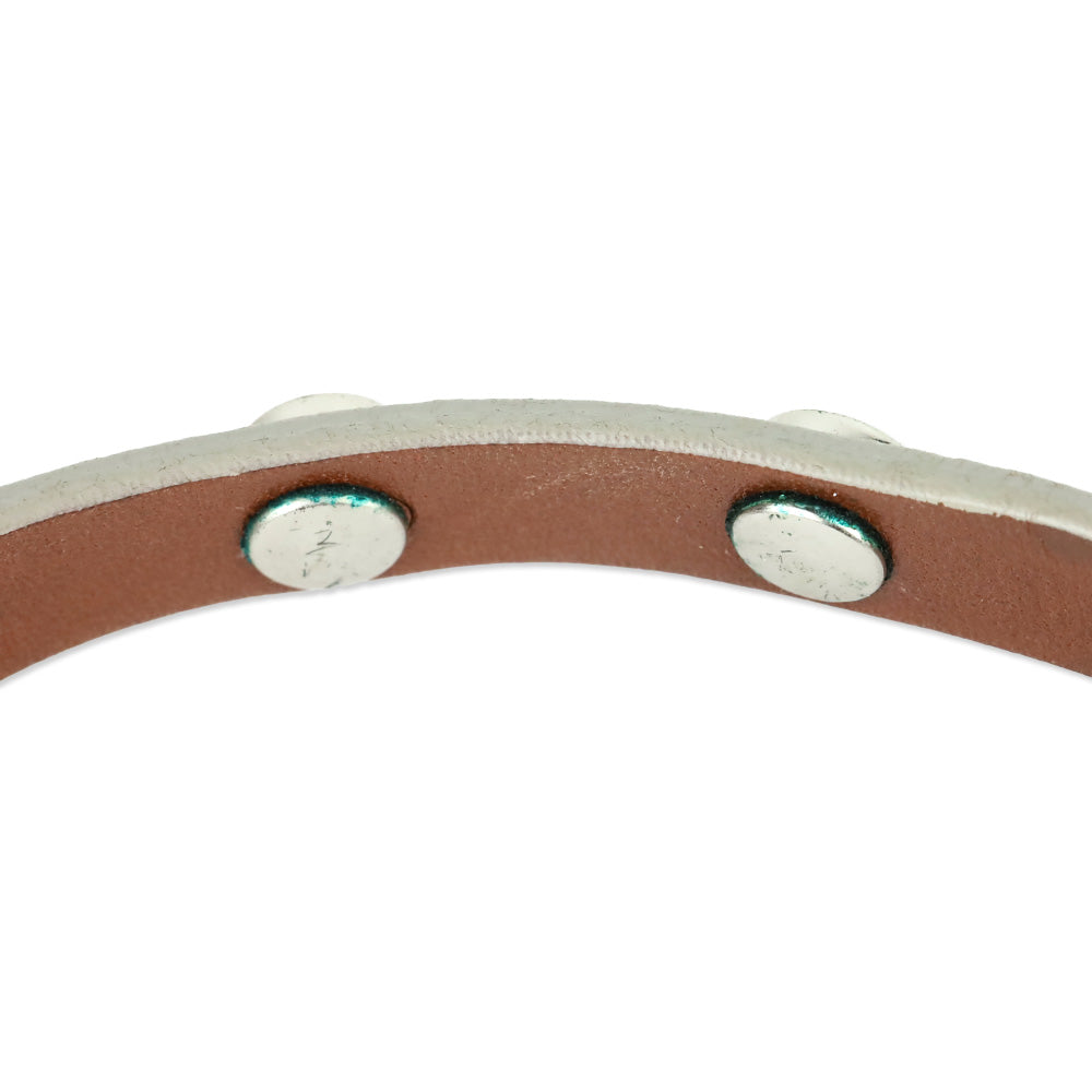 Tory Burch Logo Studded Metallic Silver Leather Choker