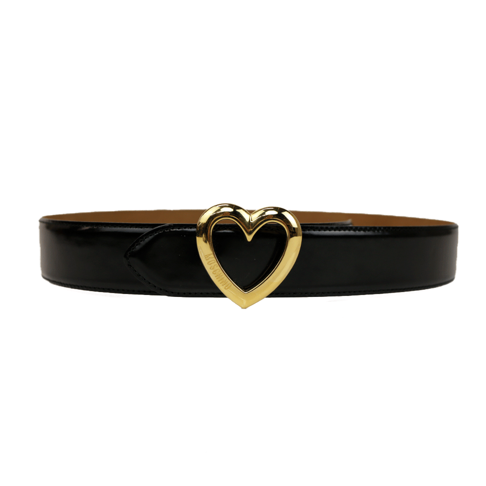 Moschino Heart Buckle Black Leather Belt | DBLTKE Luxury 
