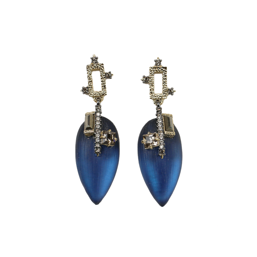 Alexis Bittar Blue Lucite Brutalist Tear Drop Earrings DBLTKE