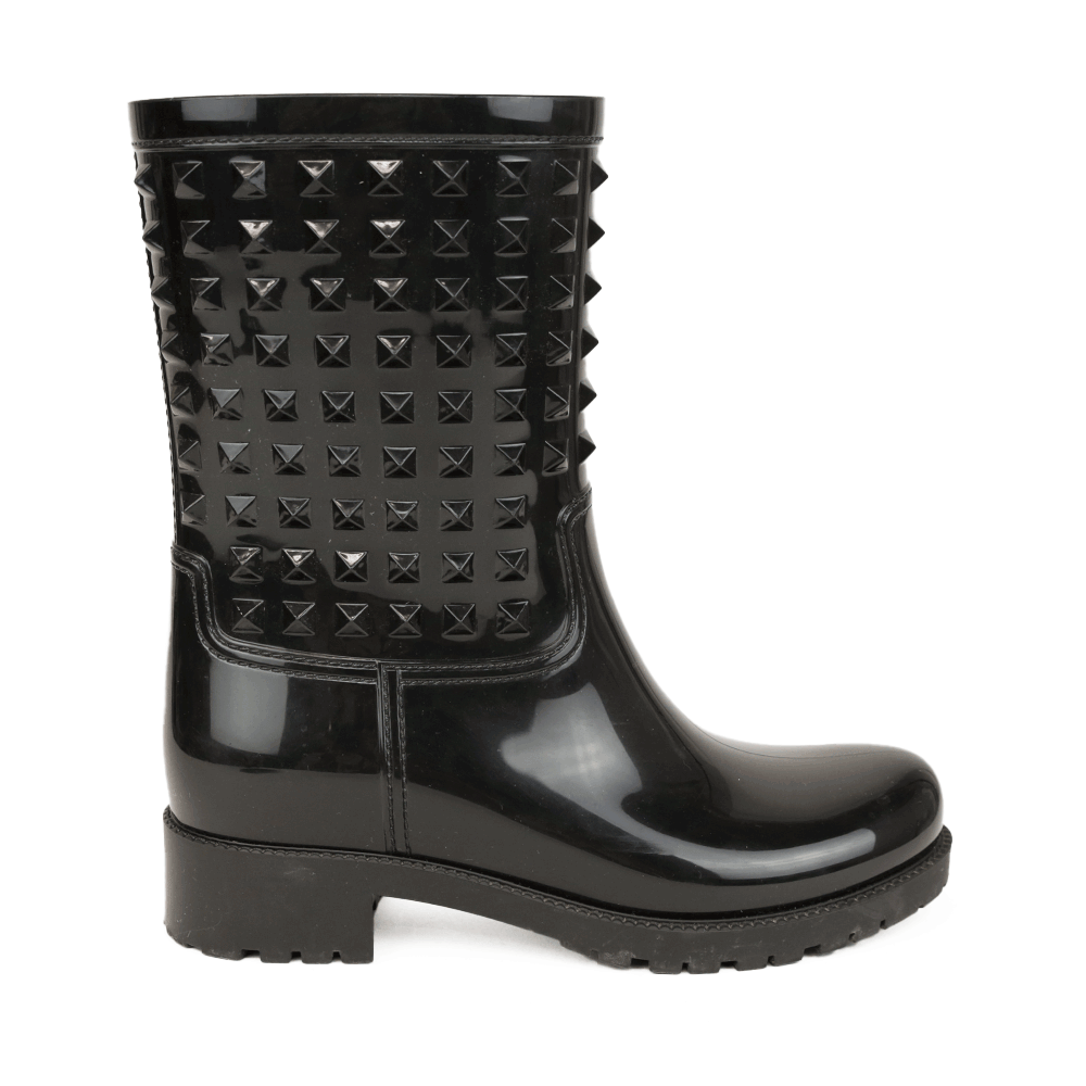 Valentino Black Rockstud Rubber Rain Boots | Luxury Consignment Boutique