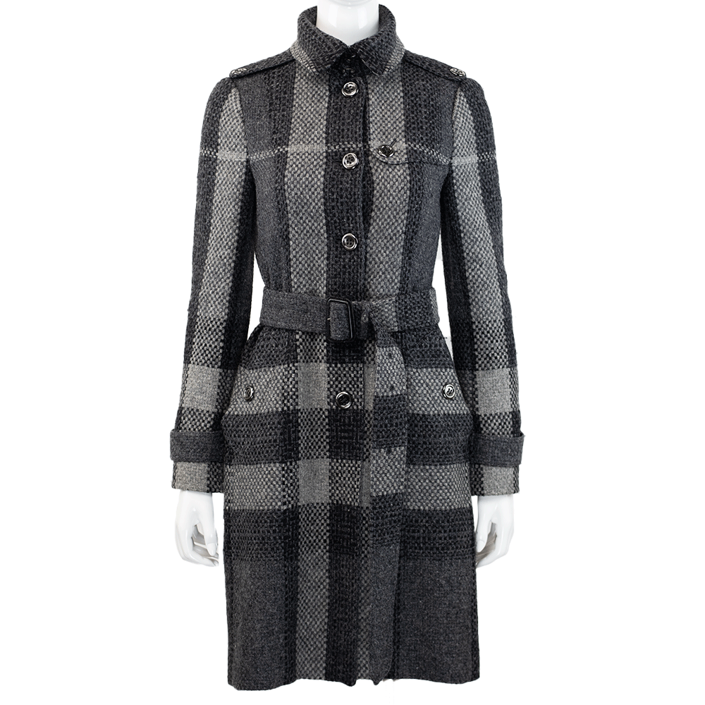 Burberry Gray Plaid Wool Coat DBLTKE Luxury Consignment Boutique