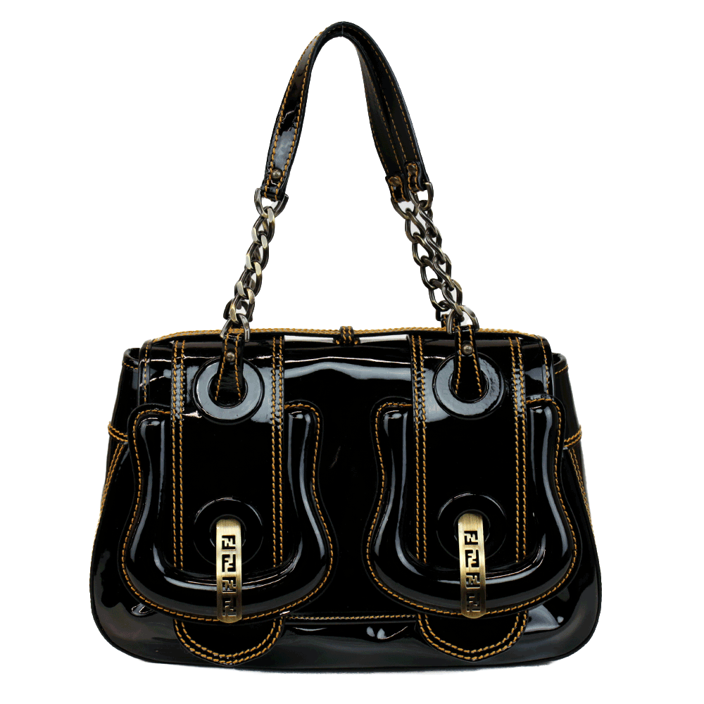 Fendi Black Patent Leather B Bag