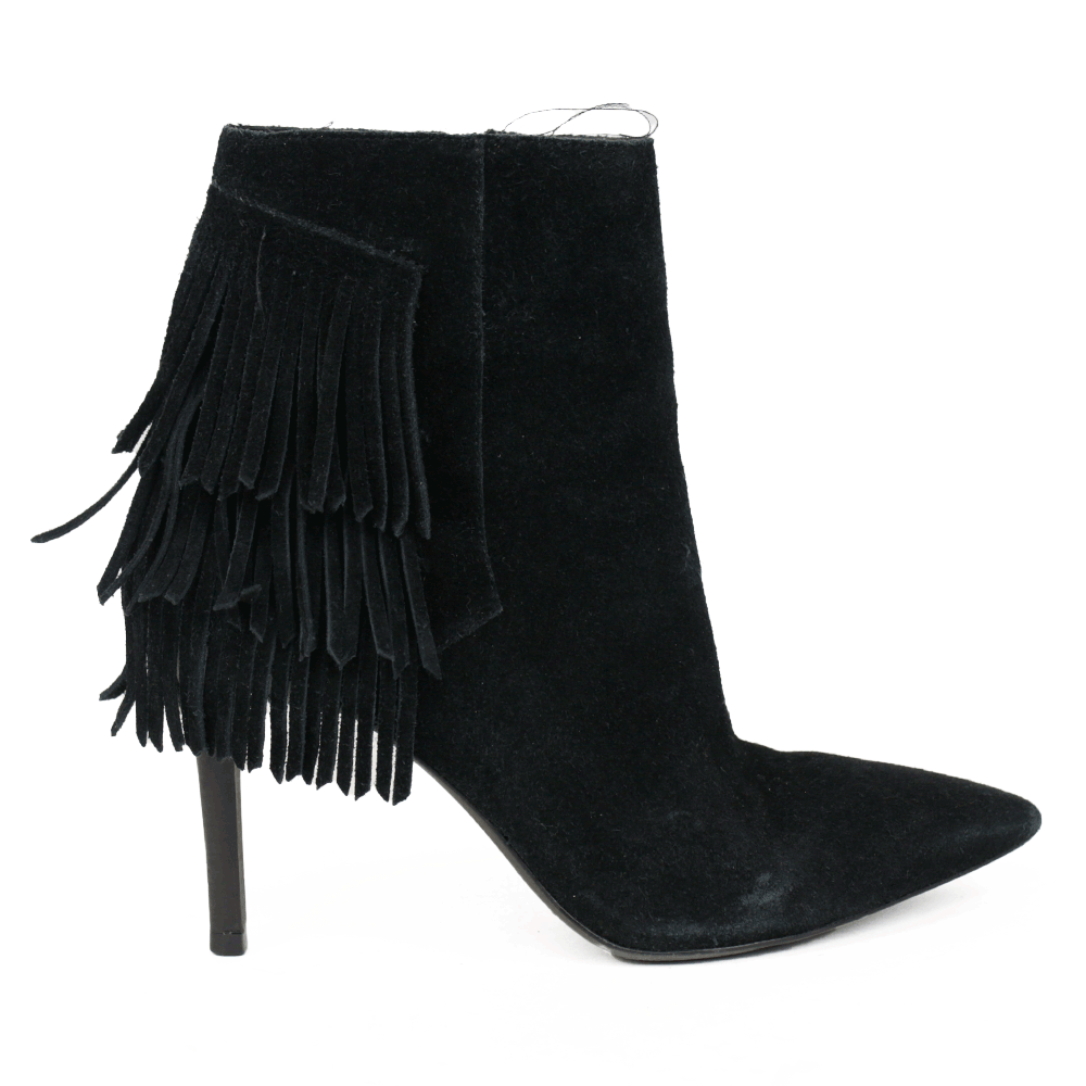 All Saints Black Suede Fringe Ankle Boots DBLTKE Luxury
