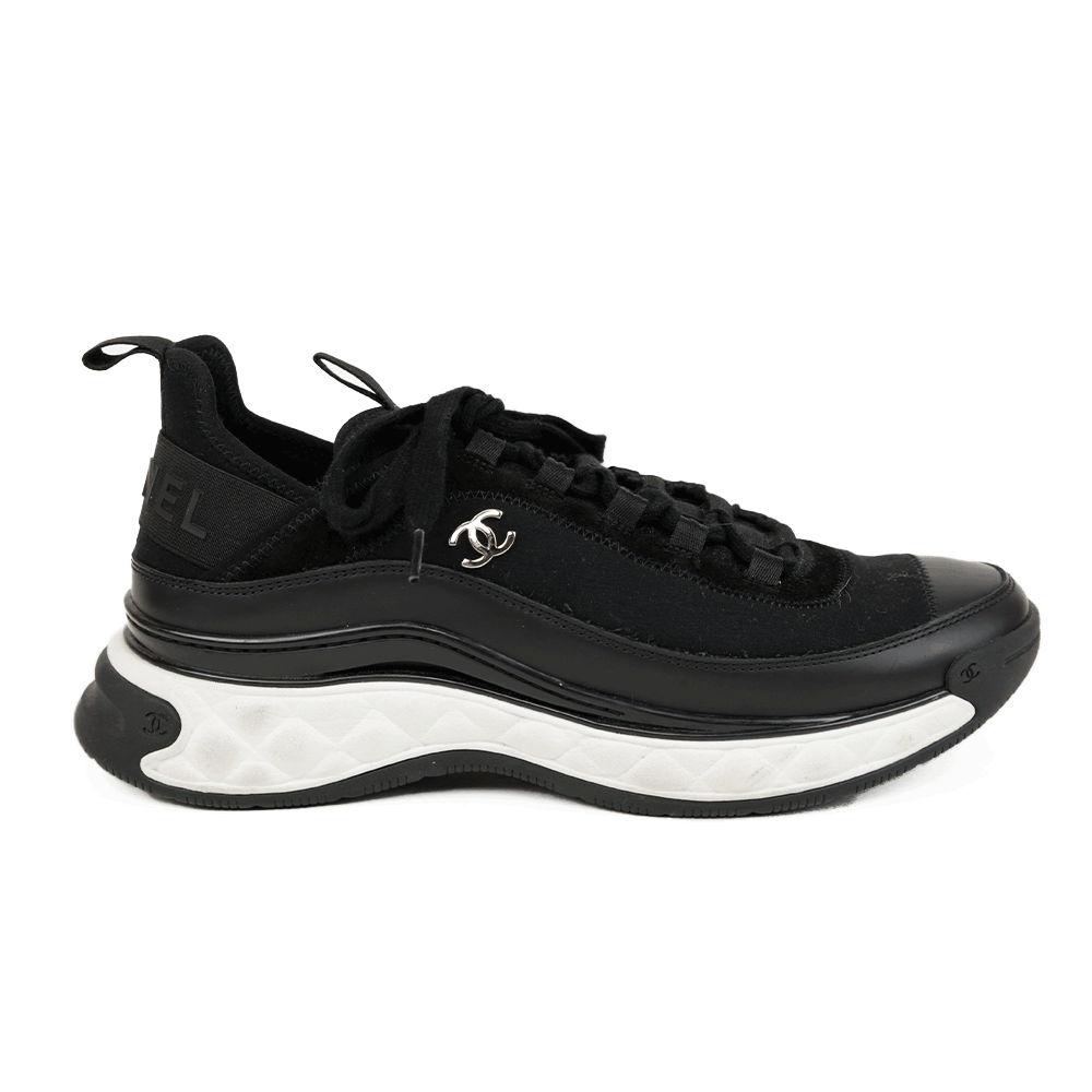 Chanel Black Mix Media Cap Toe CC Sneakers | DBLTKE Luxury
