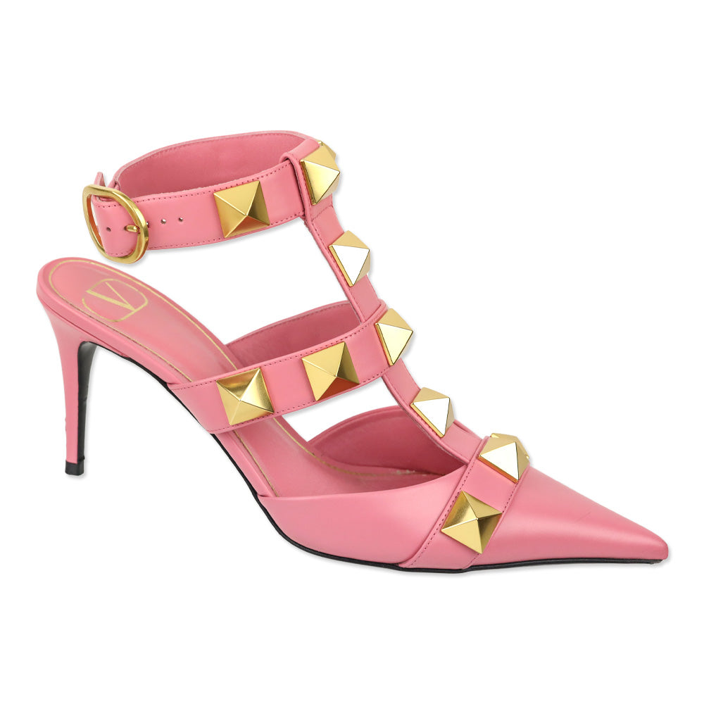 Valentino Garavani Roman Rockstud T-Strap Pink Sandals