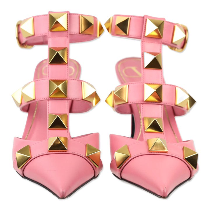 Valentino Garavani Roman Rockstud T-Strap Pink Sandals