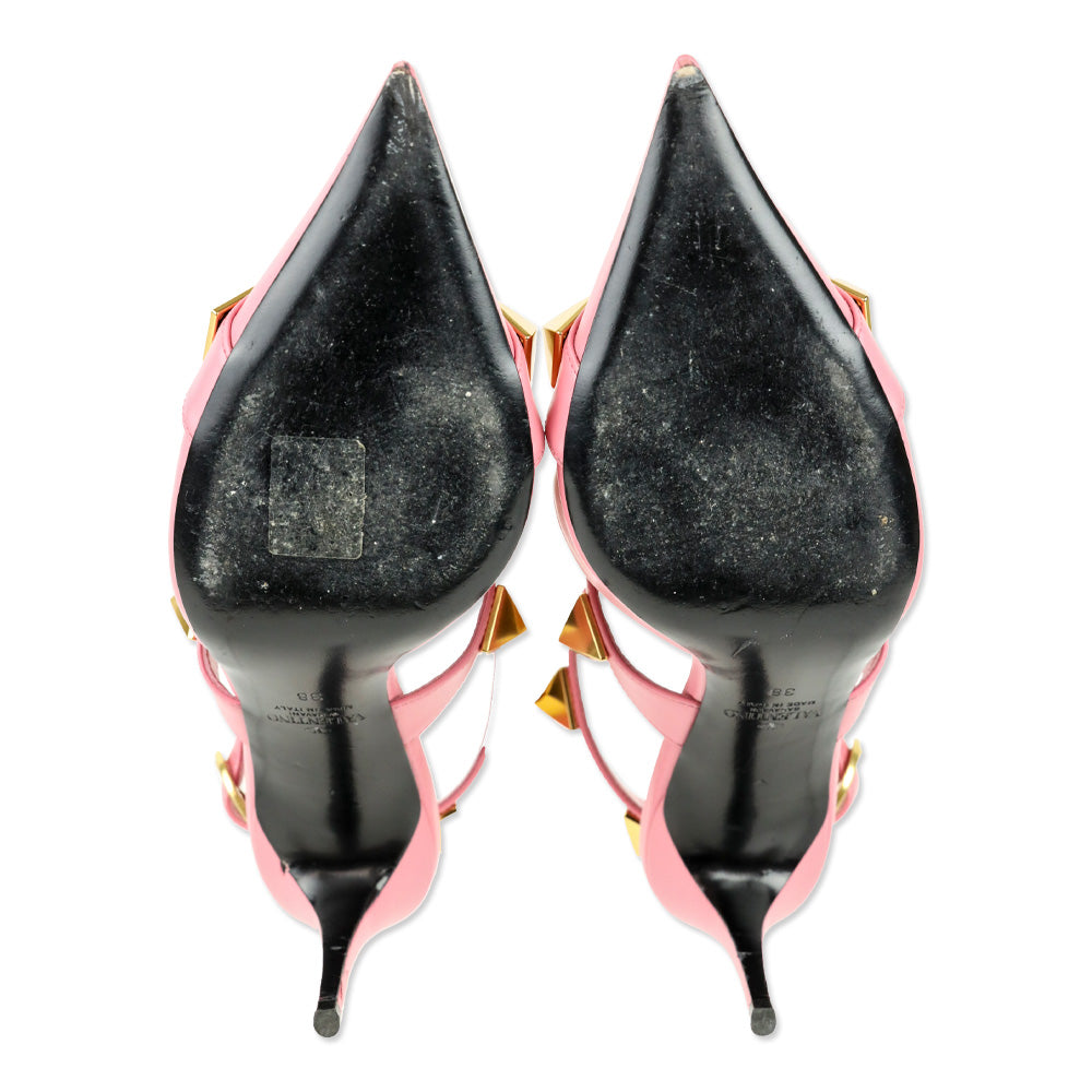 Valentino Garavani Roman Rockstud T-Strap Pink Sandals