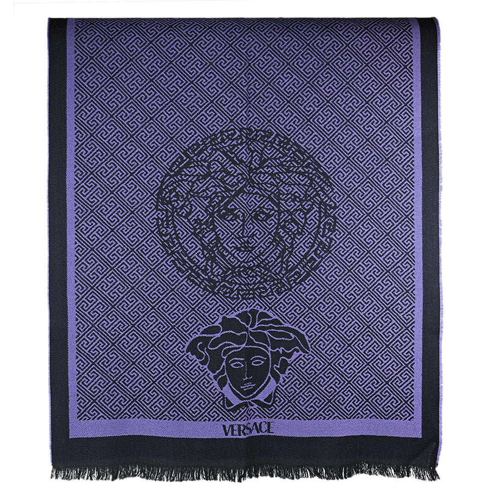 Versace Purple & Black Medusa Knit Oblong Scarf