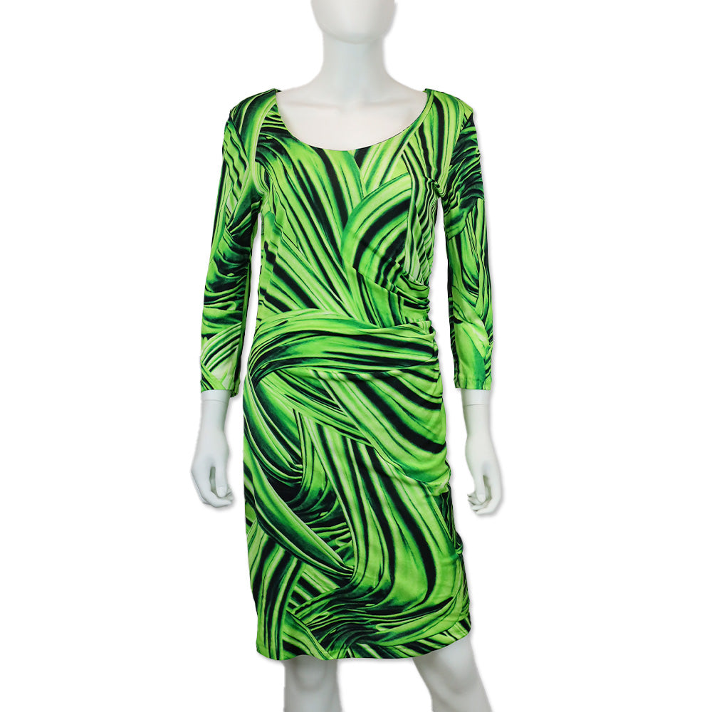 Versace Collection Green Print Scoop Neck Ruched Midi Dress | DBLTKE Luxury  Consignment Boutique