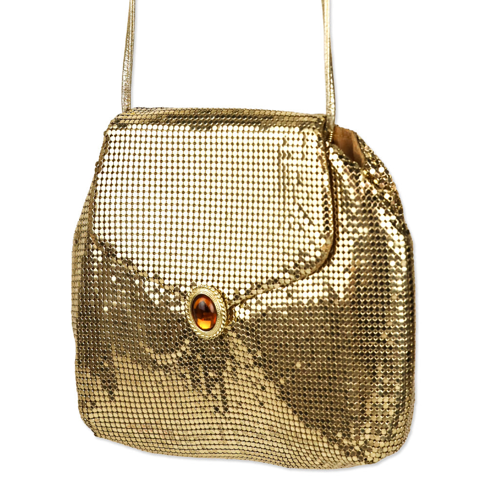 Whiting & Davis Gold Chainmail Flap Crossbody Bag