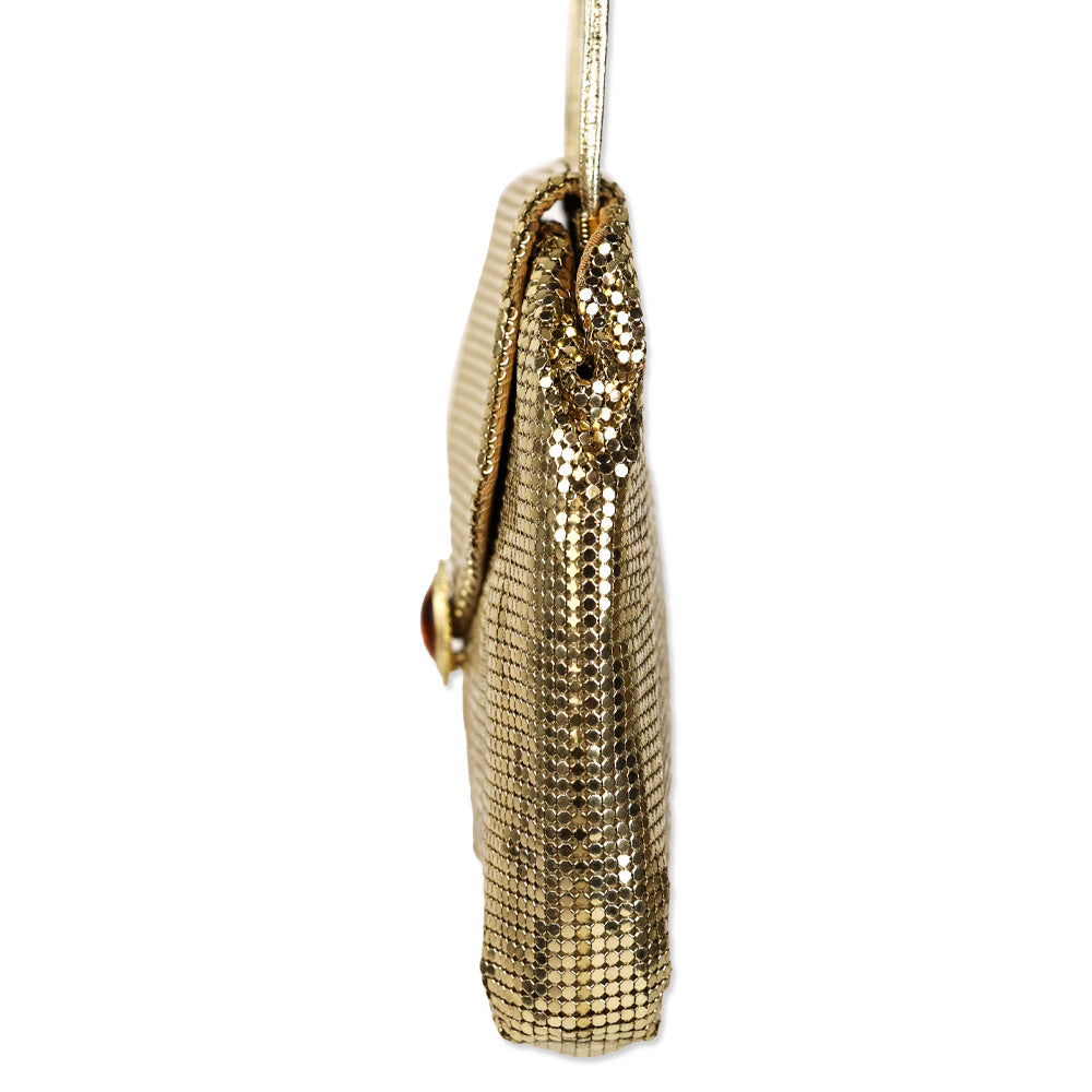 Whiting & Davis Gold Chainmail Flap Crossbody Bag