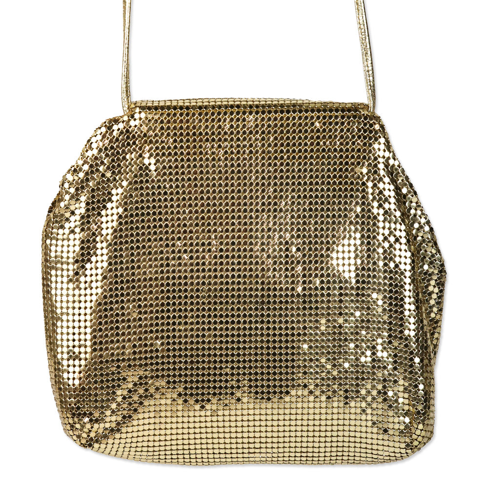 Whiting & Davis Gold Chainmail Flap Crossbody Bag