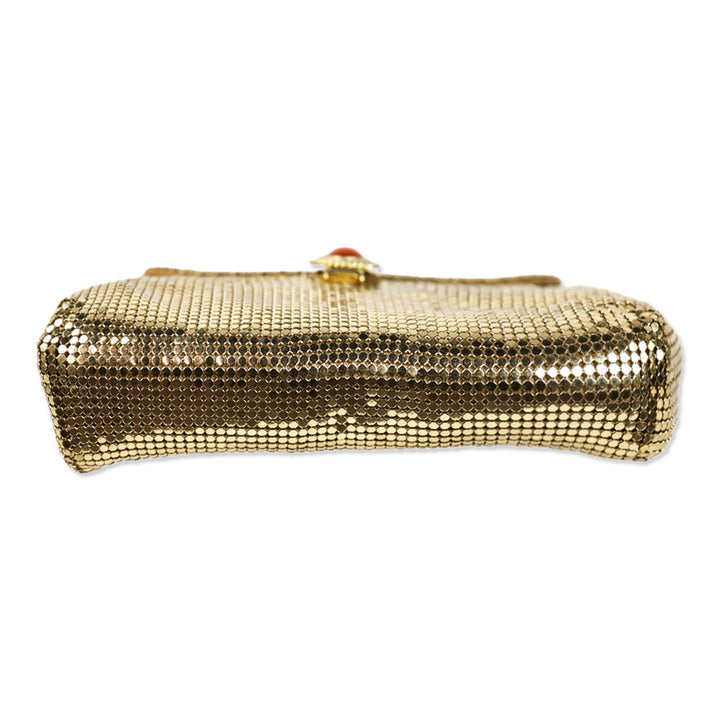Whiting & Davis Gold Chainmail Flap Crossbody Bag