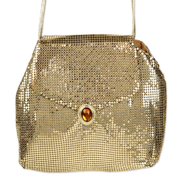 Whiting & Davis Gold Chainmail Flap Crossbody Bag