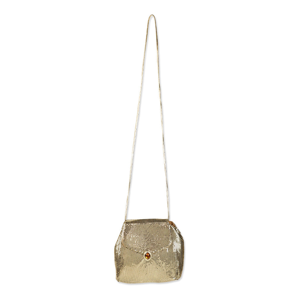 Whiting & Davis Gold Chainmail Flap Crossbody Bag