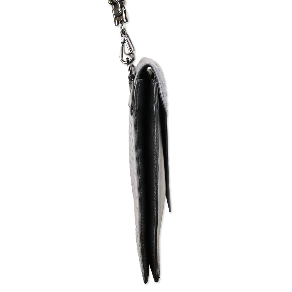 Worth New York Grey Ostrich Black Leather Envelope Crossbody