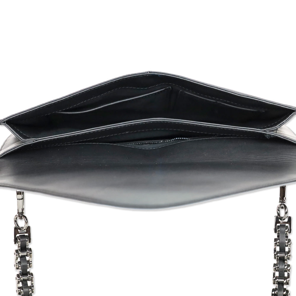 Worth New York Grey Ostrich Black Leather Envelope Crossbody