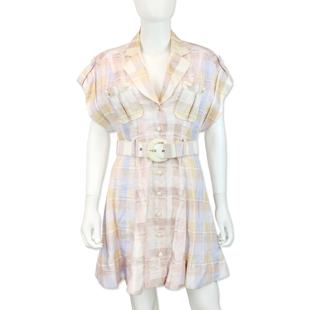 zimmerman mini dress Zimmerman Dancer Spliced Check-Print Linen Mini Dress