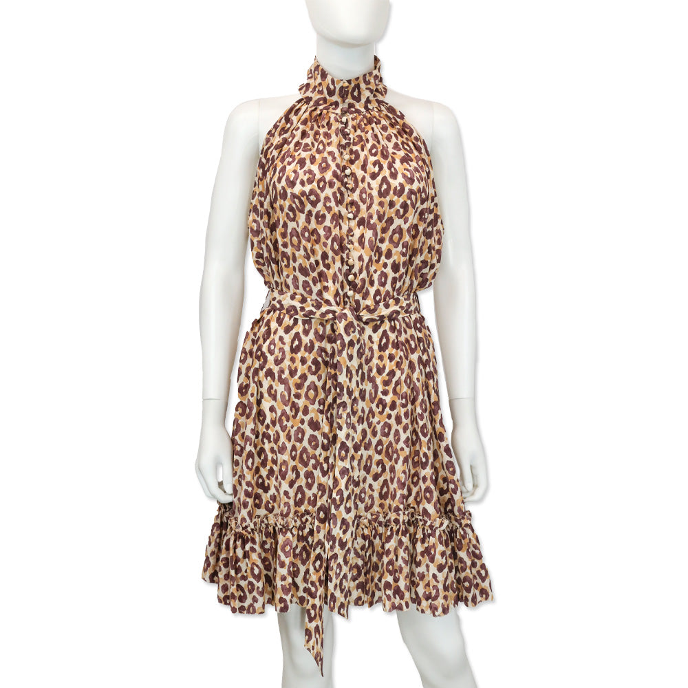 Zimmerman Super Eight High-Neck Leopard-Print Silk-Crepe Midi Dress
