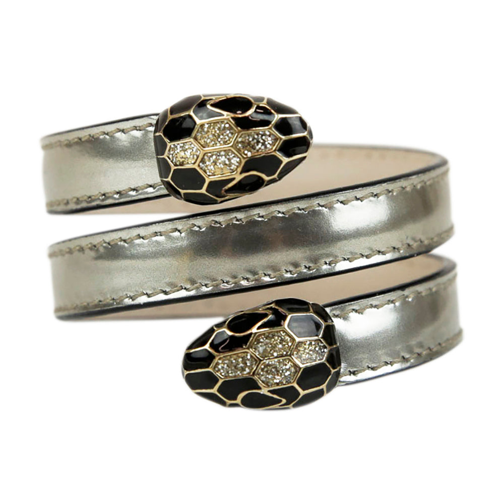 Bvlgari Silver Leather Serpenti Forever Wrap Bracelet DBLTKE