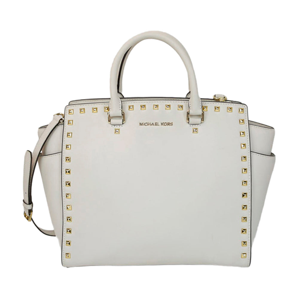 Michael Kors Cream Saffiano Leather Studded Tote Bag | DBLTKE Luxury Consignment Boutique