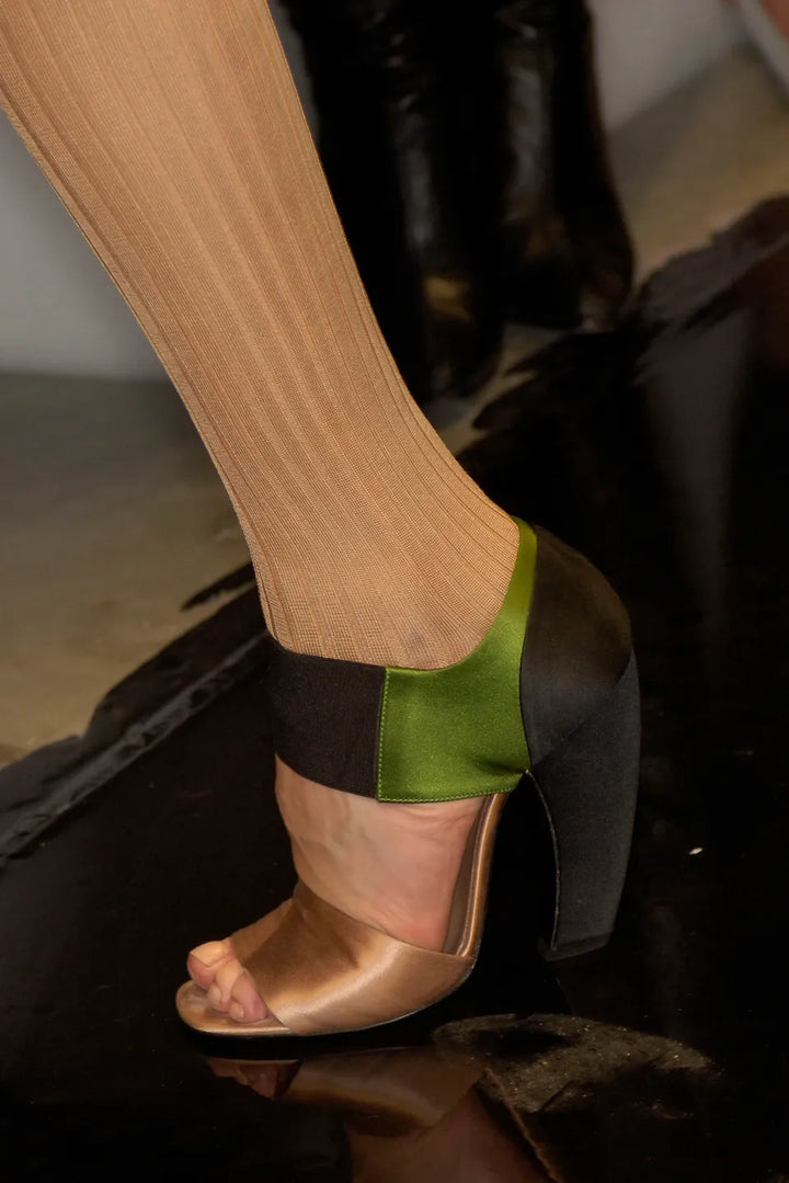 Prada F/W 2007 RTW Olive and Blush Satin Banana Heel Pump