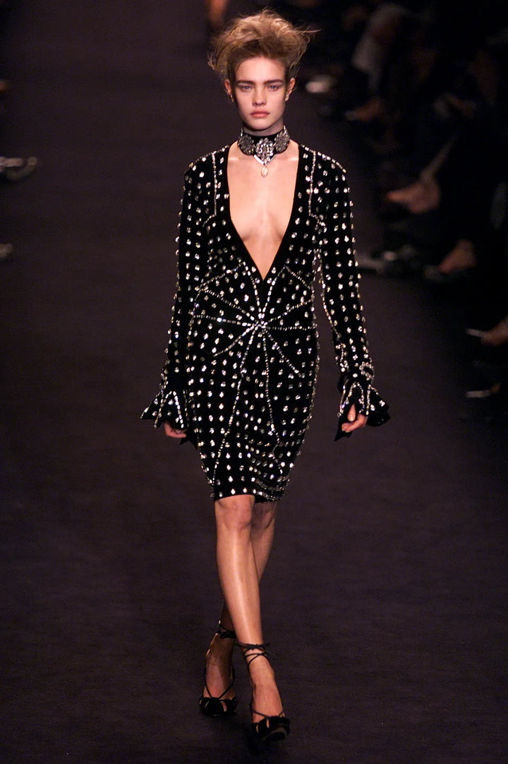 Yves Saint Laurent Rive Gauche by Tom Ford F/W 2002 Rock Crystal Black Velvet Choker Necklace