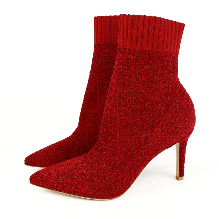 Gianvito Rossi Fiona Red Bouclé Knit Ankle Boots