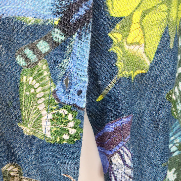 120% Lino Mulit Butterfly Button Up Tie Front Top