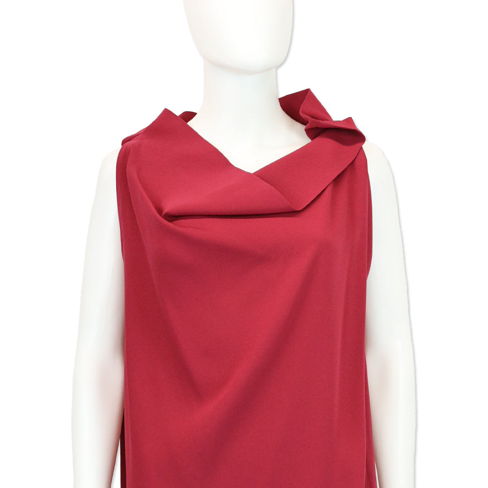 132 5. Issey Miyake Red Sleeveless Midi Shift Dress with Adjustable Button High Collar