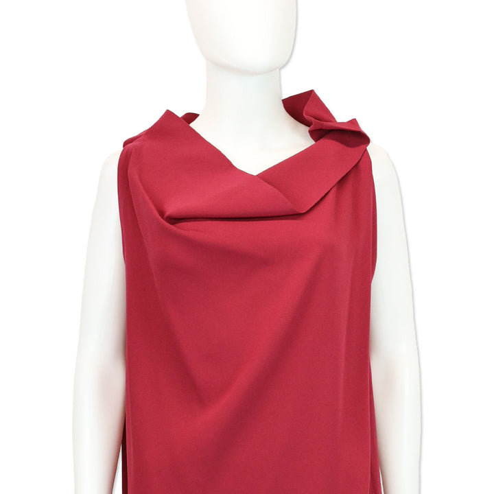 132 5. Issey Miyake Red Sleeveless Midi Shift Dress with Adjustable Button High Collar