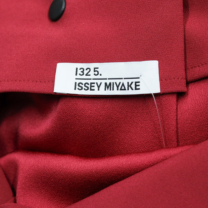 132 5. Issey Miyake Red Sleeveless Midi Shift Dress with Adjustable Button High Collar